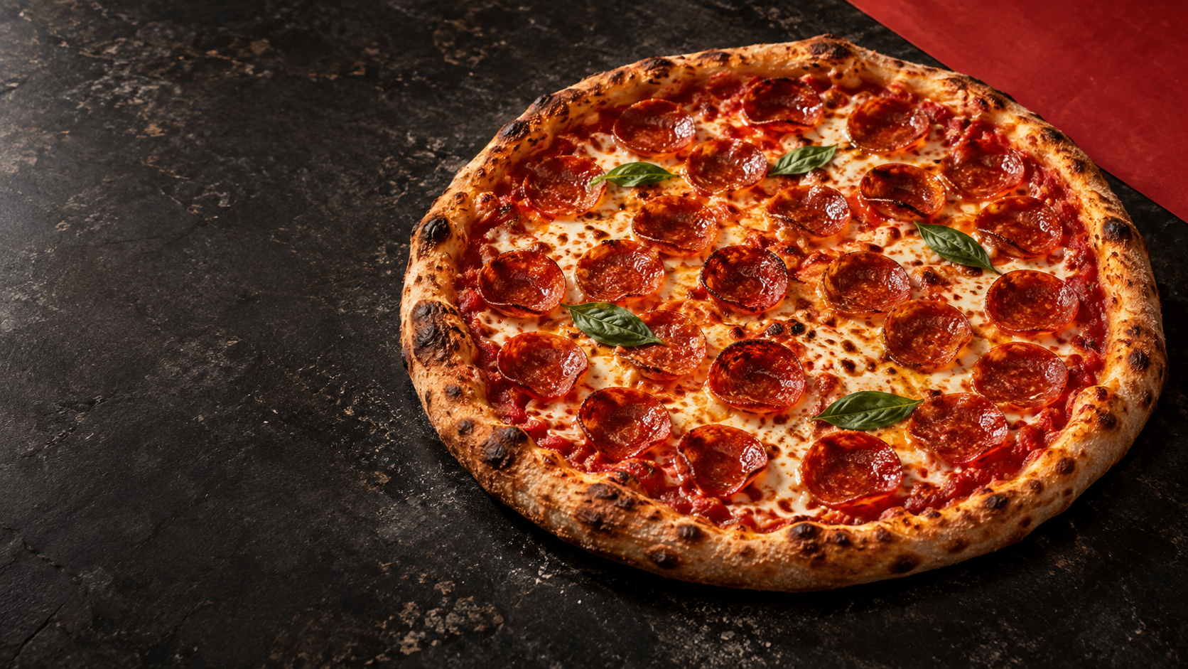 Freshly baked New York-style pepperoni pizza